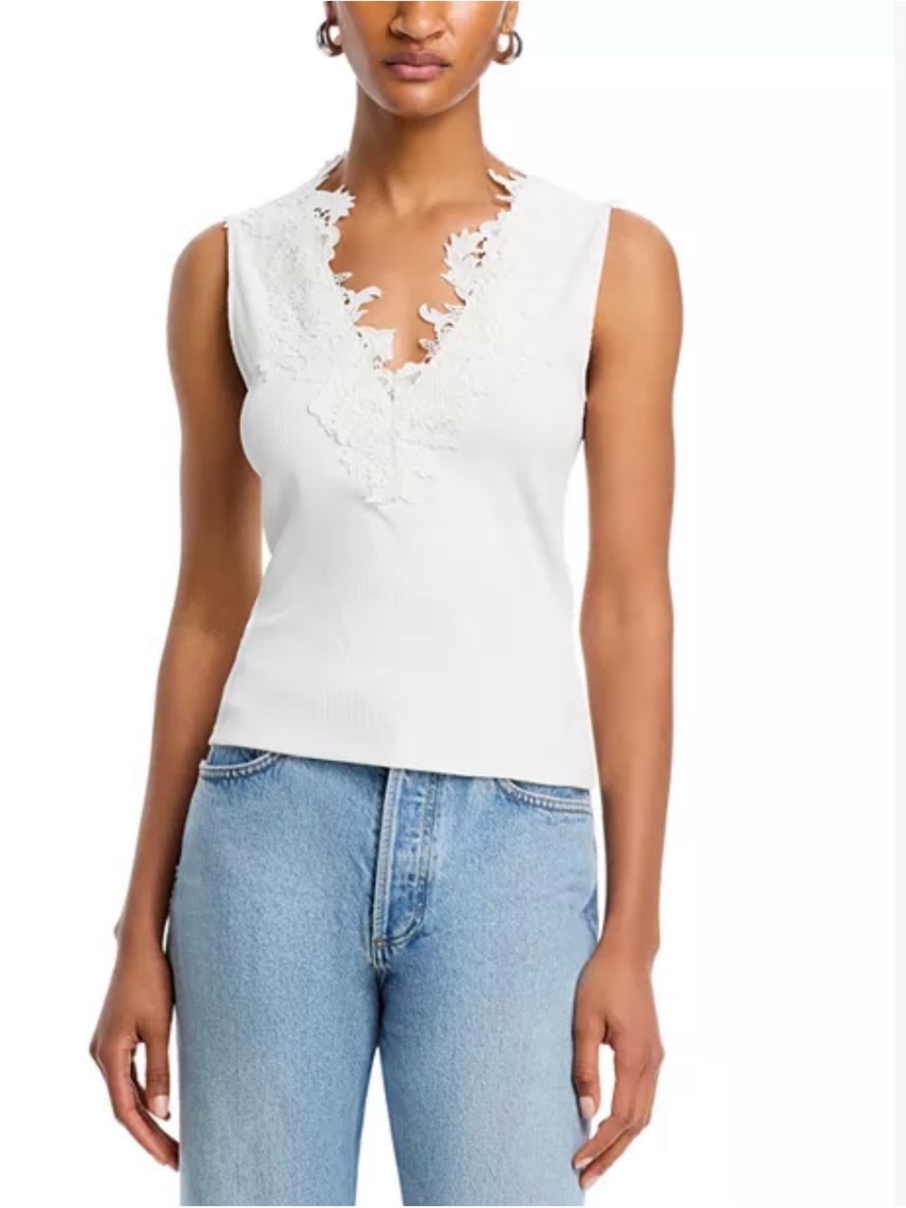 Generation Love White Lace-Trim Sleeveless V-Neck Tank